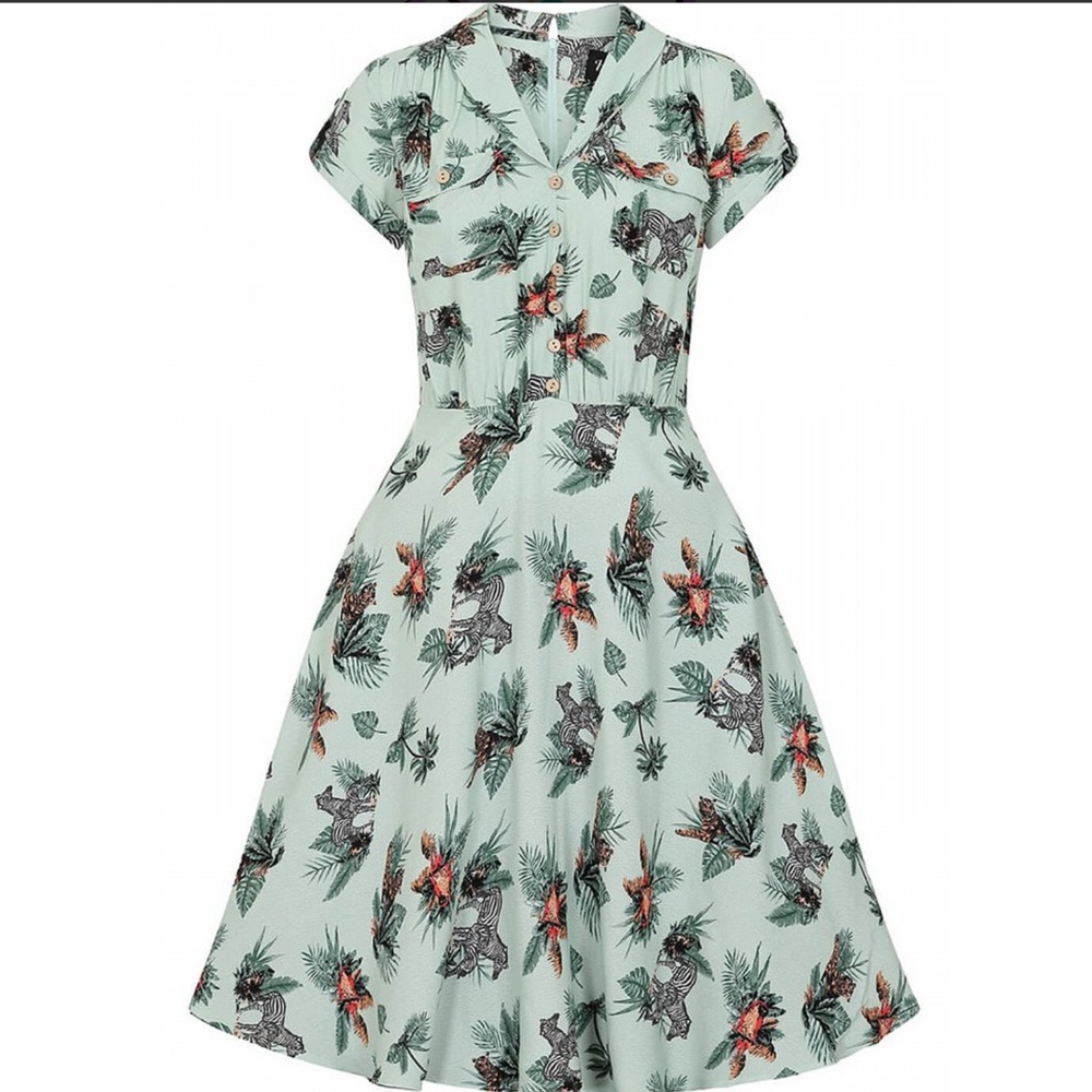 Hell Bunny Safia safari print green 2XL